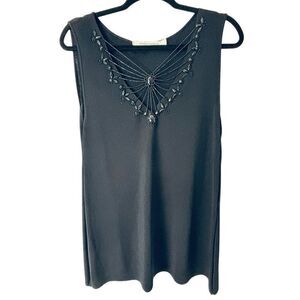 Marina Rinaldi  XL black beads & sequins embellished V-neck special occasion tri